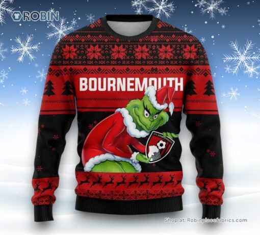 Personalized EPL Bournemouth Grinch Ugly Sweater and Sweatshirt All Over Print For Fan   Limited Edition