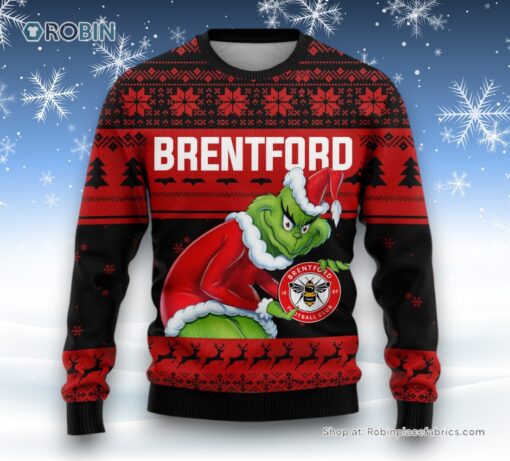 Personalized EPL Brentford Grinch Ugly Sweater and Sweatshirt All Over Print For Fan   Limited Edition