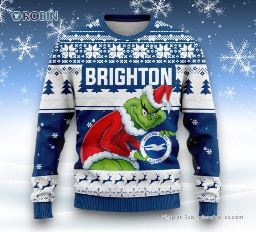 Personalized EPL Brighton Grinch Ugly Sweater and Sweatshirt All Over Print For Fan   Limited Edition