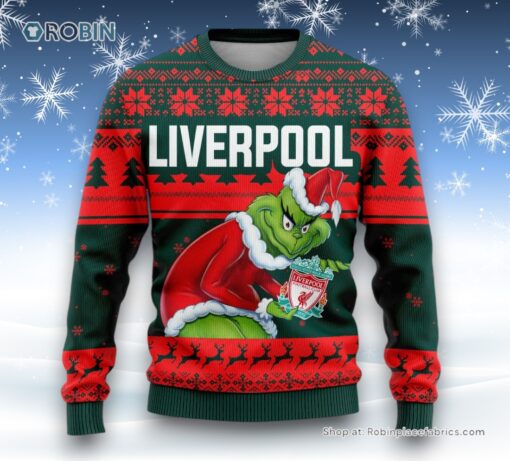 Personalized EPL Liverpool Grinch Ugly Sweater and Sweatshirt All Over Print For Fan   Limited Edition