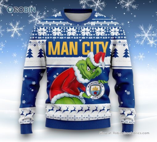 Personalized EPL Man City Grinch Ugly Sweater and Sweatshirt All Over Print For Fan   Limited Edition