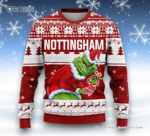 Personalized EPL Nottingham Grinch Ugly Sweater and Sweatshirt All Over Print For Fan   Limited Edition