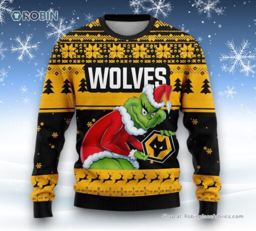 Personalized EPL Wolves Grinch Ugly Sweater and Sweatshirt All Over Print For Fan   Limited Edition