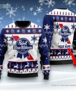 Personalized Pabst Blue Ribbon Christmas Ugly Sweater and Sweatshirt