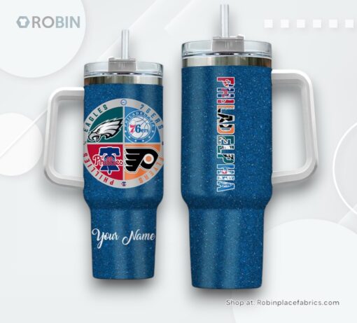 Philadelphia Sports Logo Team Custom Name Handle Cup Tumbler 40oz