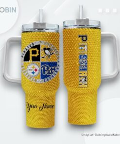 Pittsburgh Sports Logo Team Custom Name Handle Cup Tumbler 40oz