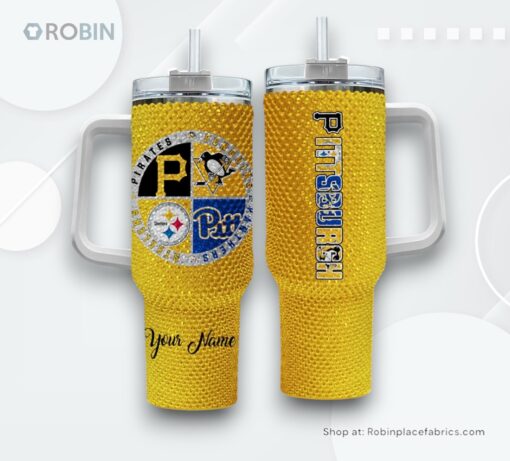 Pittsburgh Sports Logo Team Custom Name Handle Cup Tumbler 40oz