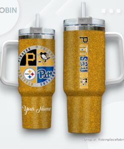 Pittsburgh Sports Logo Team Name Handle Cup Tumbler 40oz