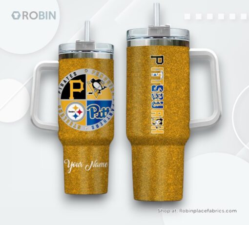 Pittsburgh Sports Logo Team Name Handle Cup Tumbler 40oz