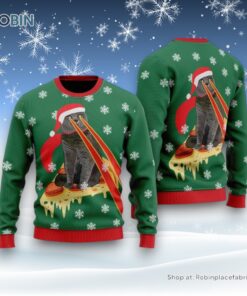Pizza Cat With Laser Eyes Ugly Sweater, Christmas Gift For Cat Love
