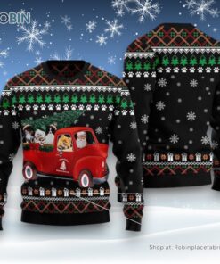 Pomeranian And Red Truck Ugly Christmas Sweater