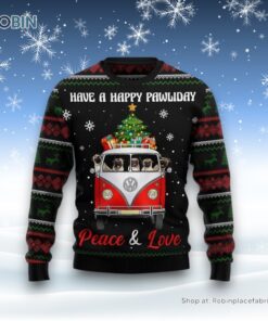 Pug Dogs Carrying Gift Christmas On The Red Car Ugly Christmas Sweater, Christmas Gift For Dog Love