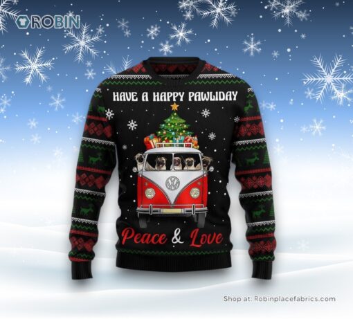 Pug Dogs Carrying Gift Christmas On The Red Car Ugly Christmas Sweater, Christmas Gift For Dog Love