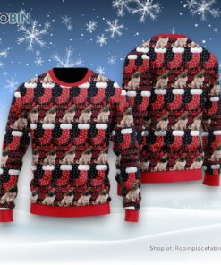 Puppy Dog With Red Xmas Socks Pattern Ugly Christmas Sweater, Christmas Gift For Dog Love