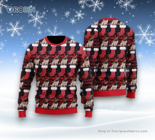 Puppy Dog With Red Xmas Socks Pattern Ugly Christmas Sweater, Christmas Gift For Dog Love