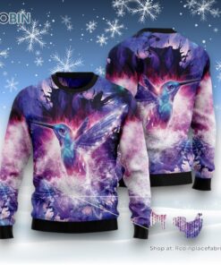 Purple Hummingbird Ugly Christmas Sweater