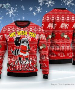 Raccoon We Wish You A Trashy Christmas Ugly Christmas Sweater