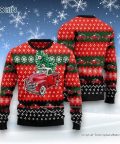 Red Truck Christmas All Over Print Ugly Christmas Sweatshirt, Sweater