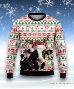 Reindeer Dairy Cow Ugly Christmas Sweater For Men Women, Christmas Gift, Farmers Sweater
