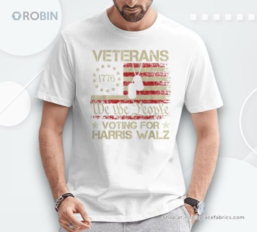 Retro America Flag Veterans Voting For Harris Walz 2024 Shirt