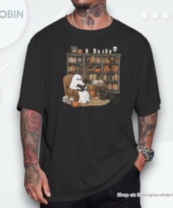 Retro Ghost Reading Books Librarian Ghost Halloween Shirt