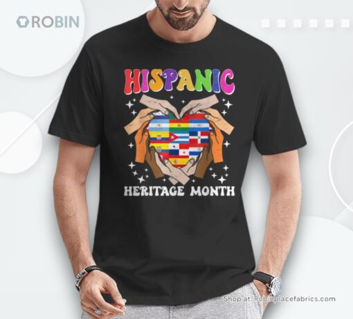 Retro Hispanic Heritage Month All Countries Heart Hand Shirt