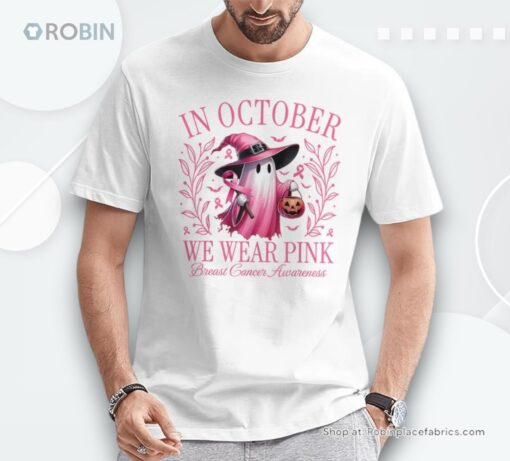 Retro In October We Wear Pink Breast Cancer Awareness Ghost Shirt