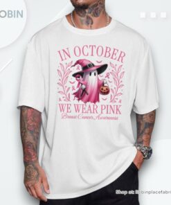 Retro In October We Wear Pink Breast Cancer Awareness Ghost Shirt