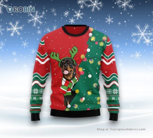 Rottweiler Christmas Tree Christmas Ugly Sweater, Christmas Gift For Dog Love