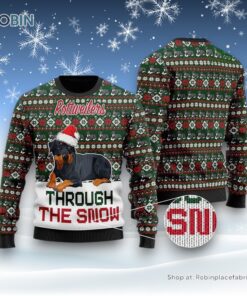 Rottweilers Through The Snow Christmas Ugly Sweater, Christmas Gift For Dog Love