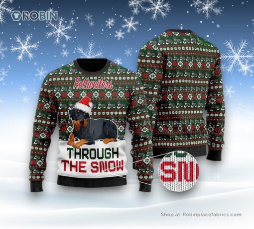 Rottweilers Through The Snow Christmas Ugly Sweater, Christmas Gift For Dog Love