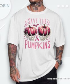 Save The Pumpkins Skeleton Halloween Breast Cancer Survivor Shirt