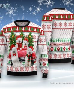 Samoyed Red Truck Ugly Christmas Sweater