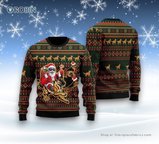 Santa & German Shepherd Ugly Christmas Sweatshirt, Sweater, Christmas Gift For Dog Love