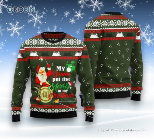 Santa And Drum Ugly Christmas Sweater