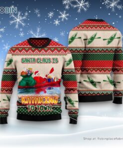 Santa Claus Is Kayaking To Town Ugly Christmas Sweater For Men And Women, Christmas Gift