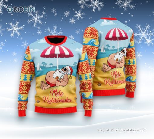 Santa Claus Mele Kalikimaka Beach Ugly Christmas Sweater For Men And Women, Christmas Gift