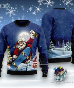 Santa Claus Playing Skateboard Ugly Christmas Sweater
