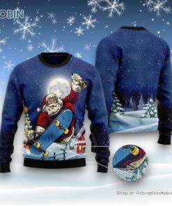 Santa Claus Playing Skateboard Ugly Christmas Sweater For Men And Women, Christmas Gift