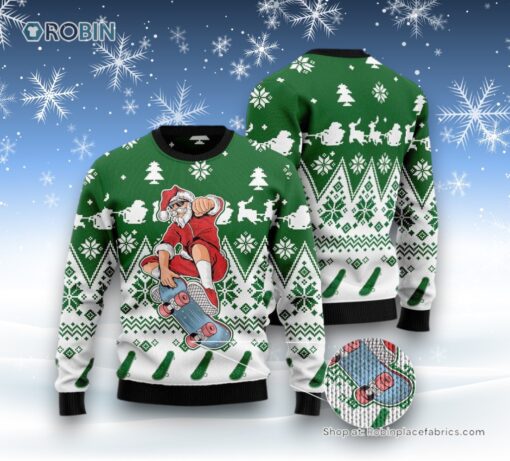 Santa Claus Skateboarding Ugly Christmas Sweatshirt, Sweater