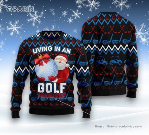 Santa Clause Golf Wonderland Ugly Christmas Sweatshirt, Sweater