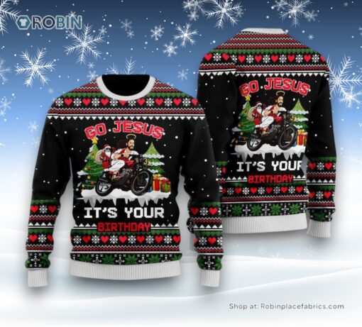 Santa Jesus Ride Motobike Ugly Christmas Sweatshirt, Sweater For Men & Women, Christian Sweater, God Gift