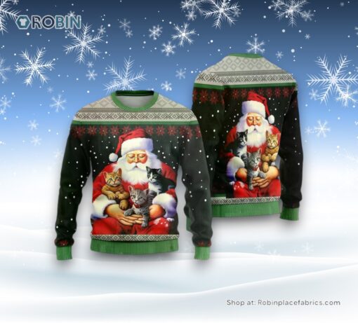 Santa Loves Catss Ugly Christmas Sweater For Men And Women, Christmas Gift