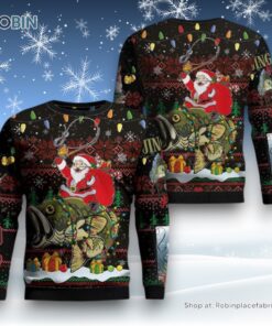Santa Riding Bass Fish Ugly Christmas Sweater For Men And Women, Christmas Gift