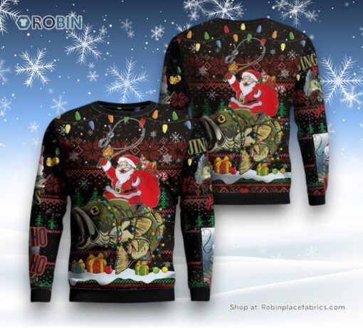 Santa Riding Bass Fish Ugly Christmas Sweater For Men And Women, Christmas Gift