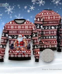 Santa Weightlifting Ugly Christmas Sweater For Men And Women, Christmas Gift