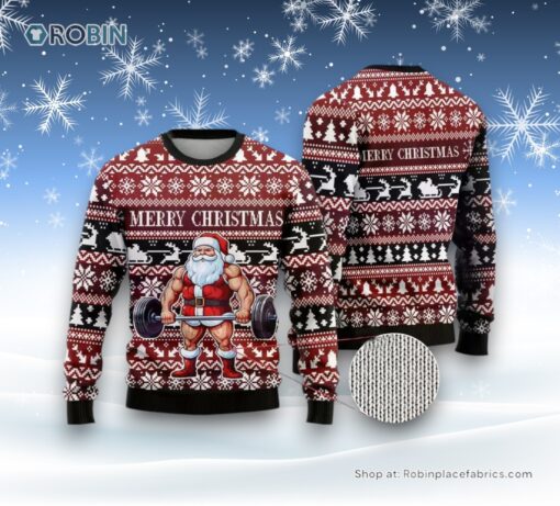 Santa Weightlifting Ugly Christmas Sweater For Men And Women, Christmas Gift