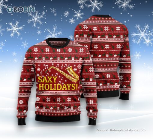Saxy Holidays Saxophone Ugly Christmas Sweater