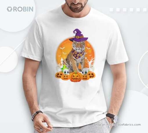 Scary Pumpkin Skull Ghost Boo Witch Bengal Tiger Halloween Shirt