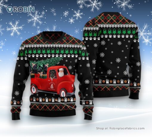 Scottish Terrier And Red Truck Ugly Christmas Sweater